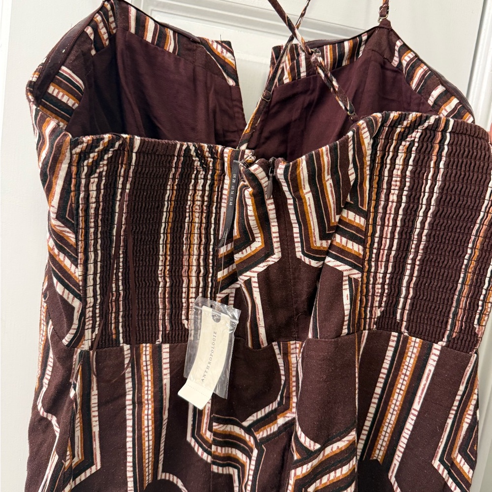 NWT Anthropologie Soleil Linen Geometric Plunge- Neck Midi Dress - Picture 6 of 8